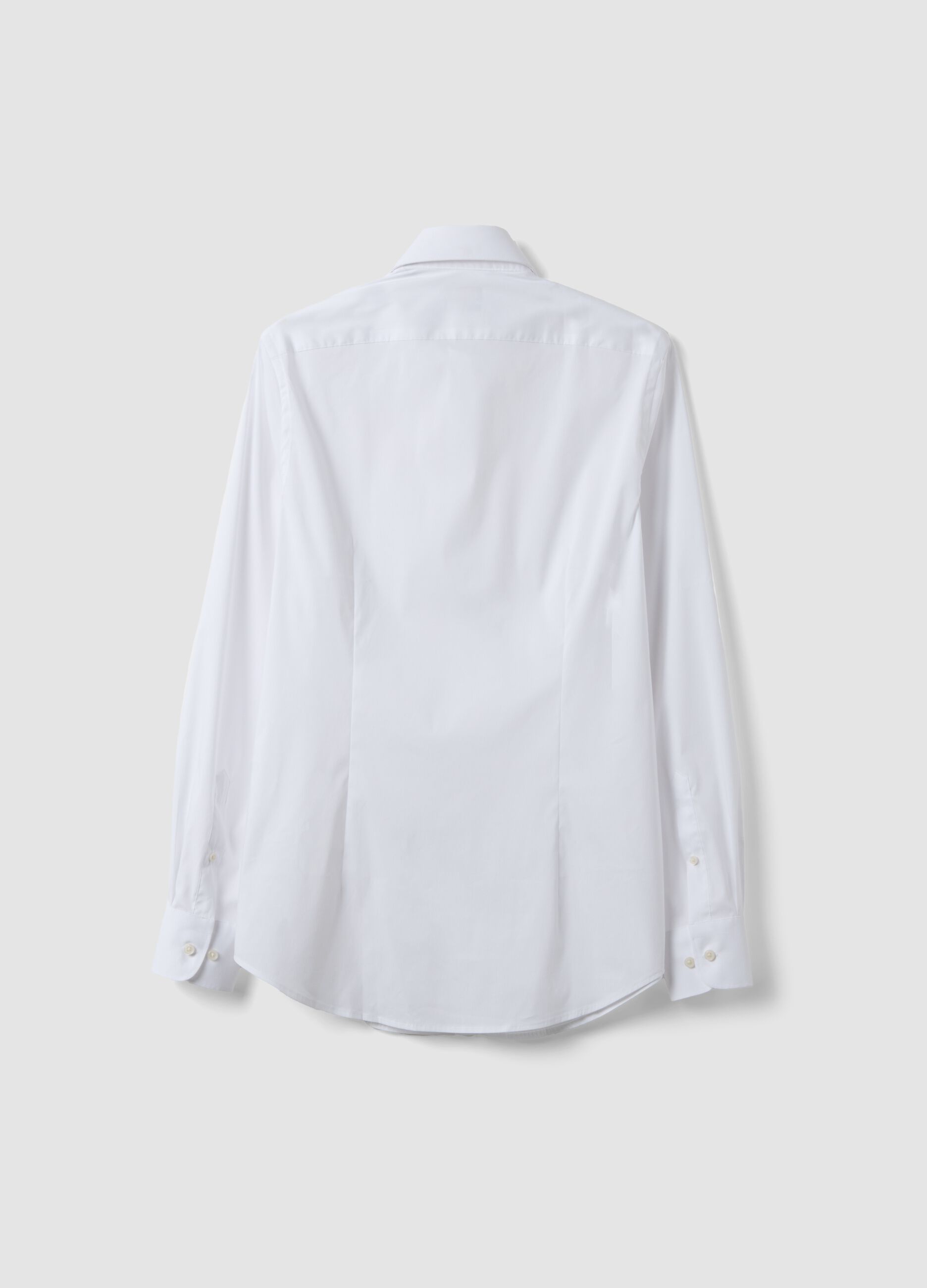 White stretch cotton poplin shirt with French collar, slim fit