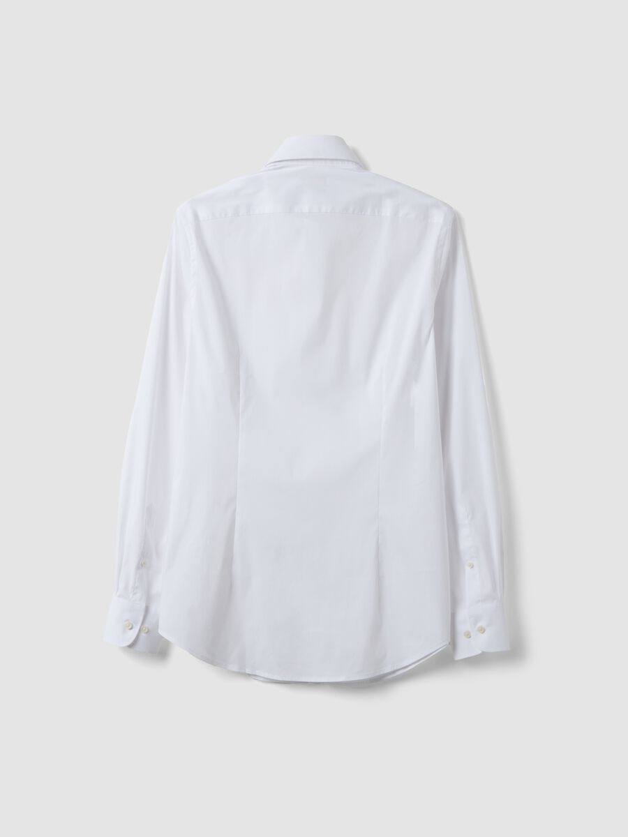 White stretch cotton poplin shirt with French collar, slim fit_5