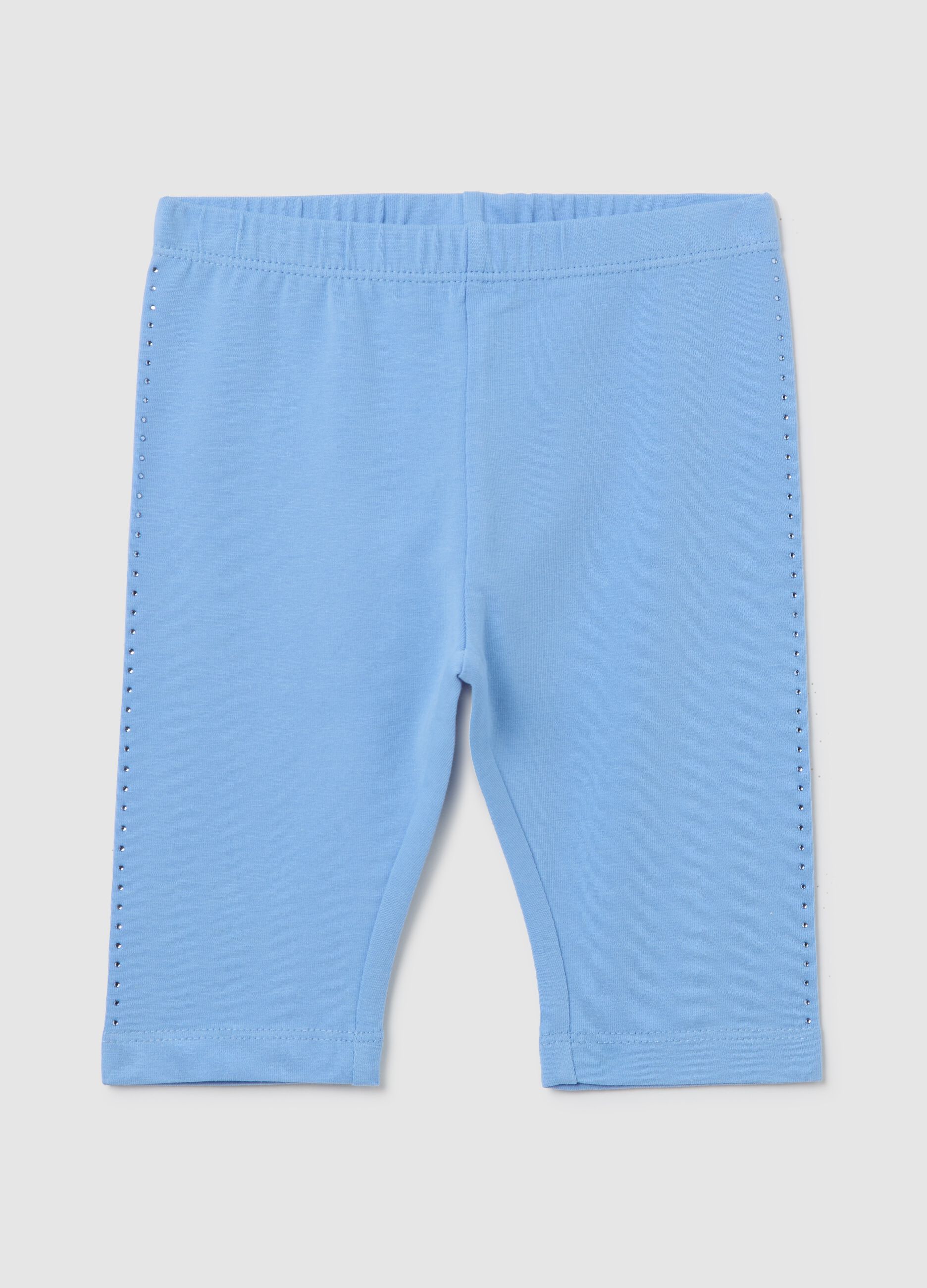 Light blue three-quarter stretch leggings with diamantés