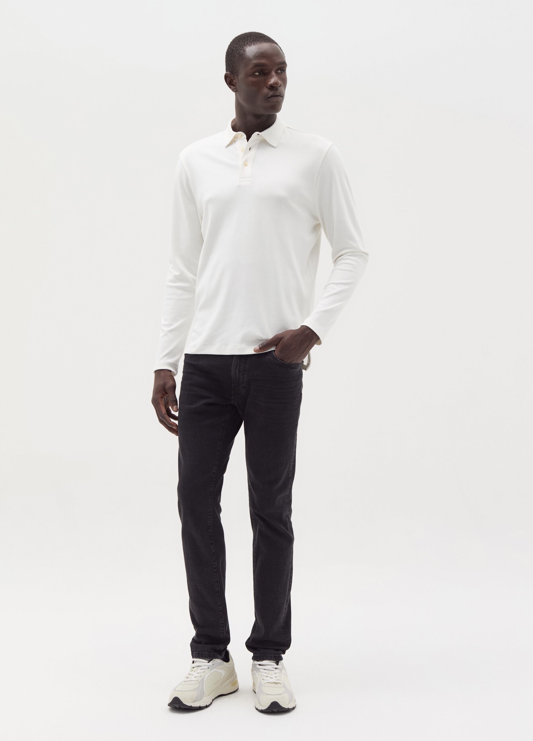 Cotton long-sleeved polo shirt