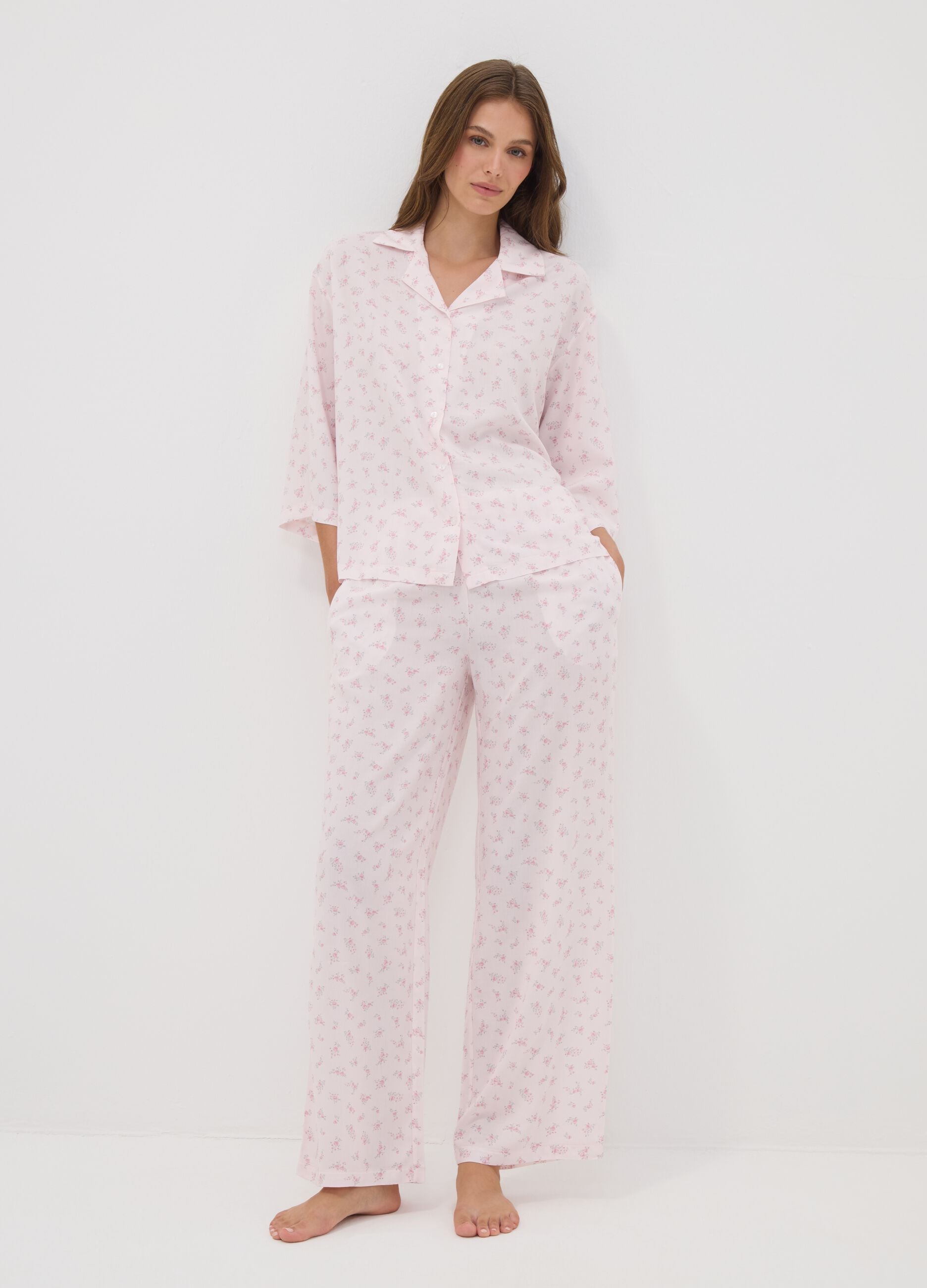 Pink floral pure viscose pyjama T-shirt