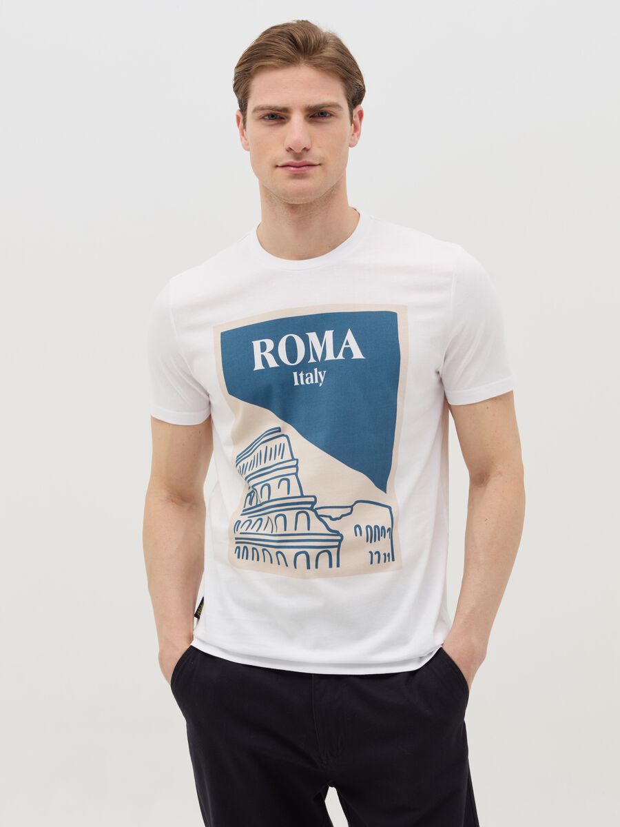 Cotton T-shirt with "Roma Italy" print_0