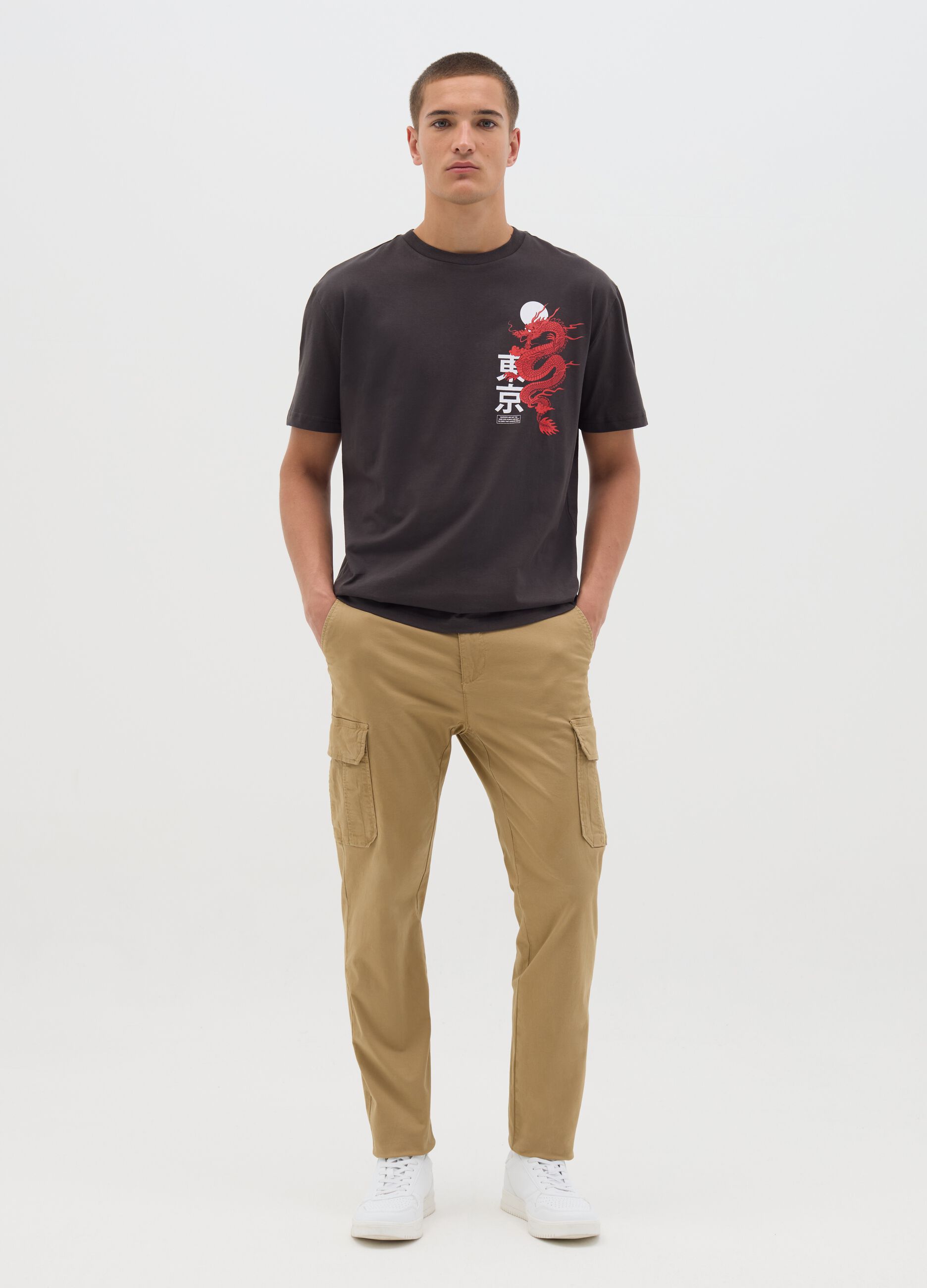 Black Tokyo T-shirt with Red Dragon by OVS