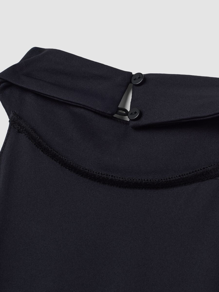 Black stretch dress with high neck and ruffle hem_2