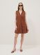 Brown pure cotton regular-fit mini dress with ruched V-neck_0