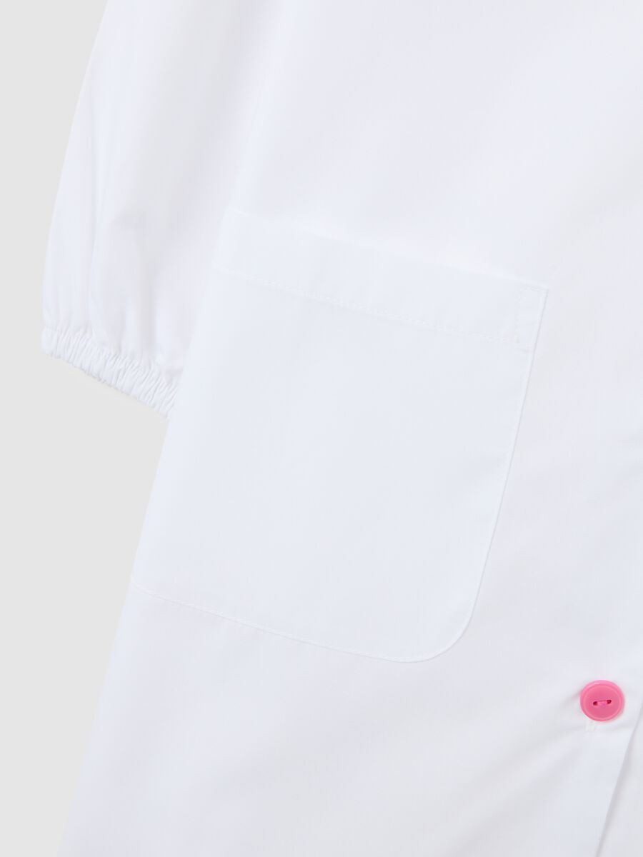 Girls' School Smock in White Cotton Blend with Buttons_2
