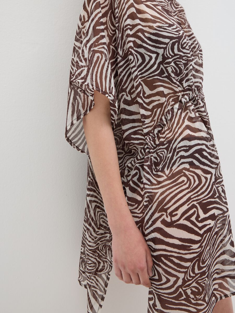 Women’s multicoloured beach cover-up in mixed fabric with zebra print_1