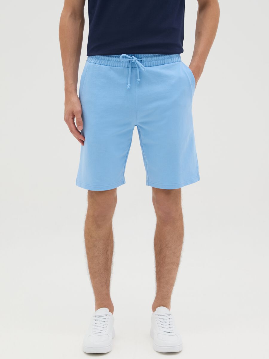 Men's regular fit sky blue cotton blend shorts with back pocket_1