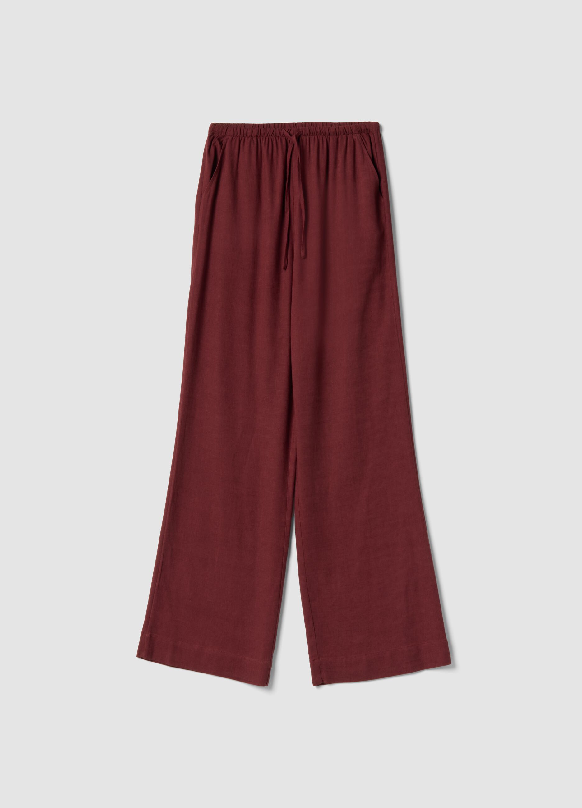 Red viscose-linen blend relaxed fit jogger trousers