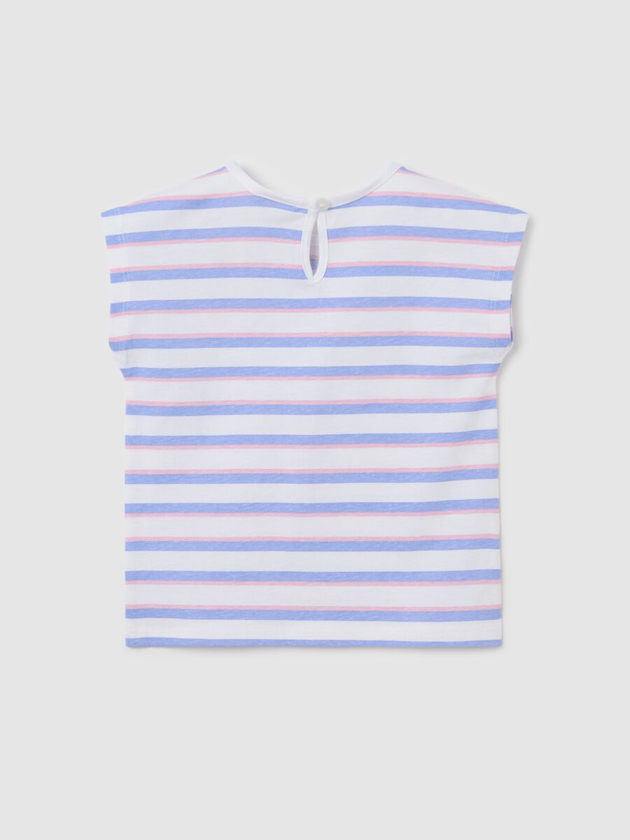 White and pink striped cotton T-shirt with print_1