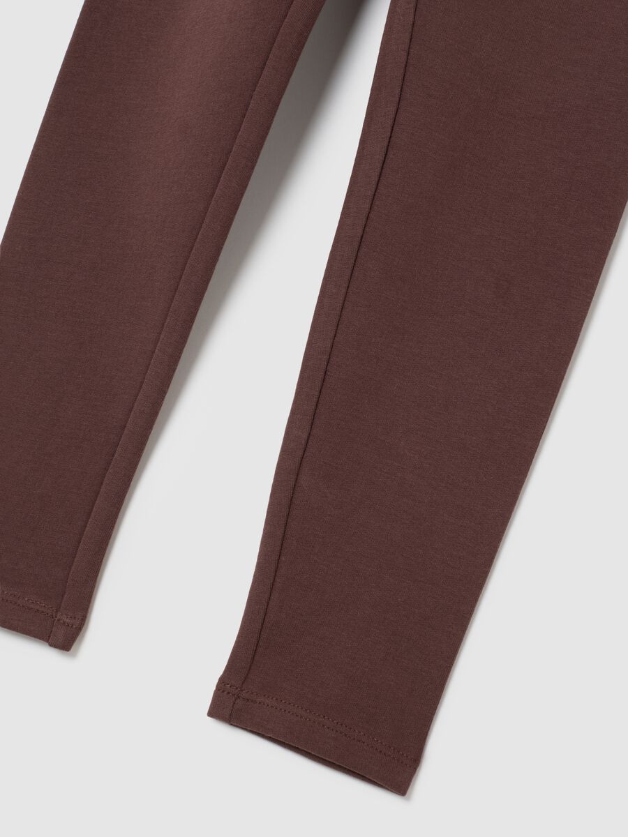 Leggings skinny marroni da bambina in cotone elasticizzato_2