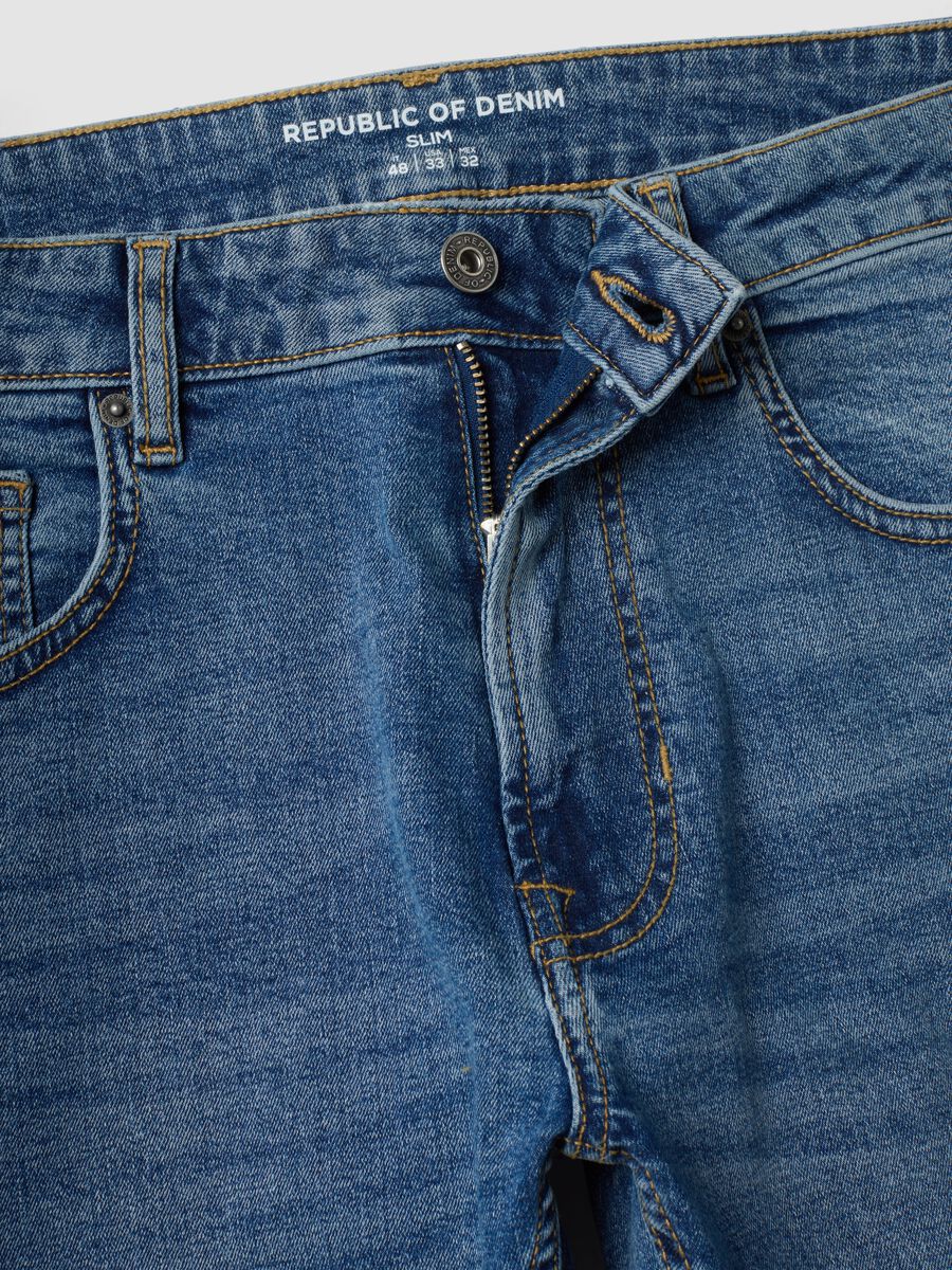 Blue slim-fit stretch cotton jeans_6