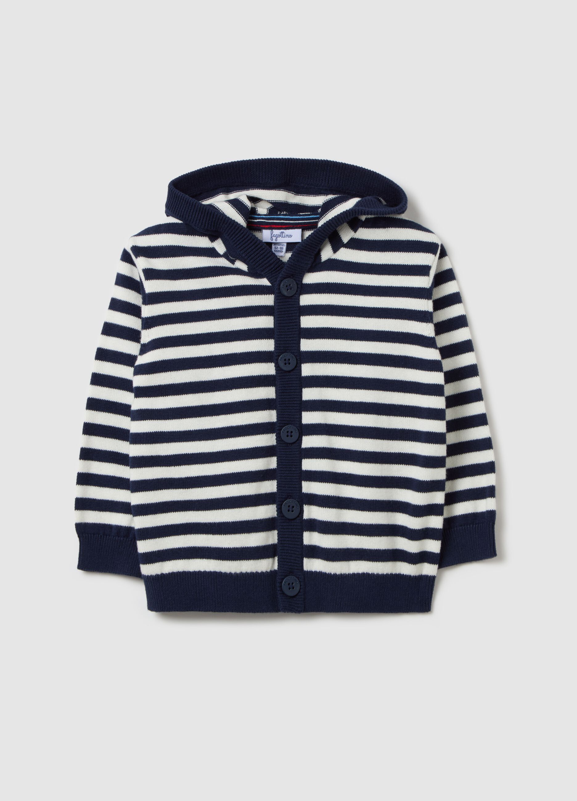 Cotton cardigan with stripes and hood