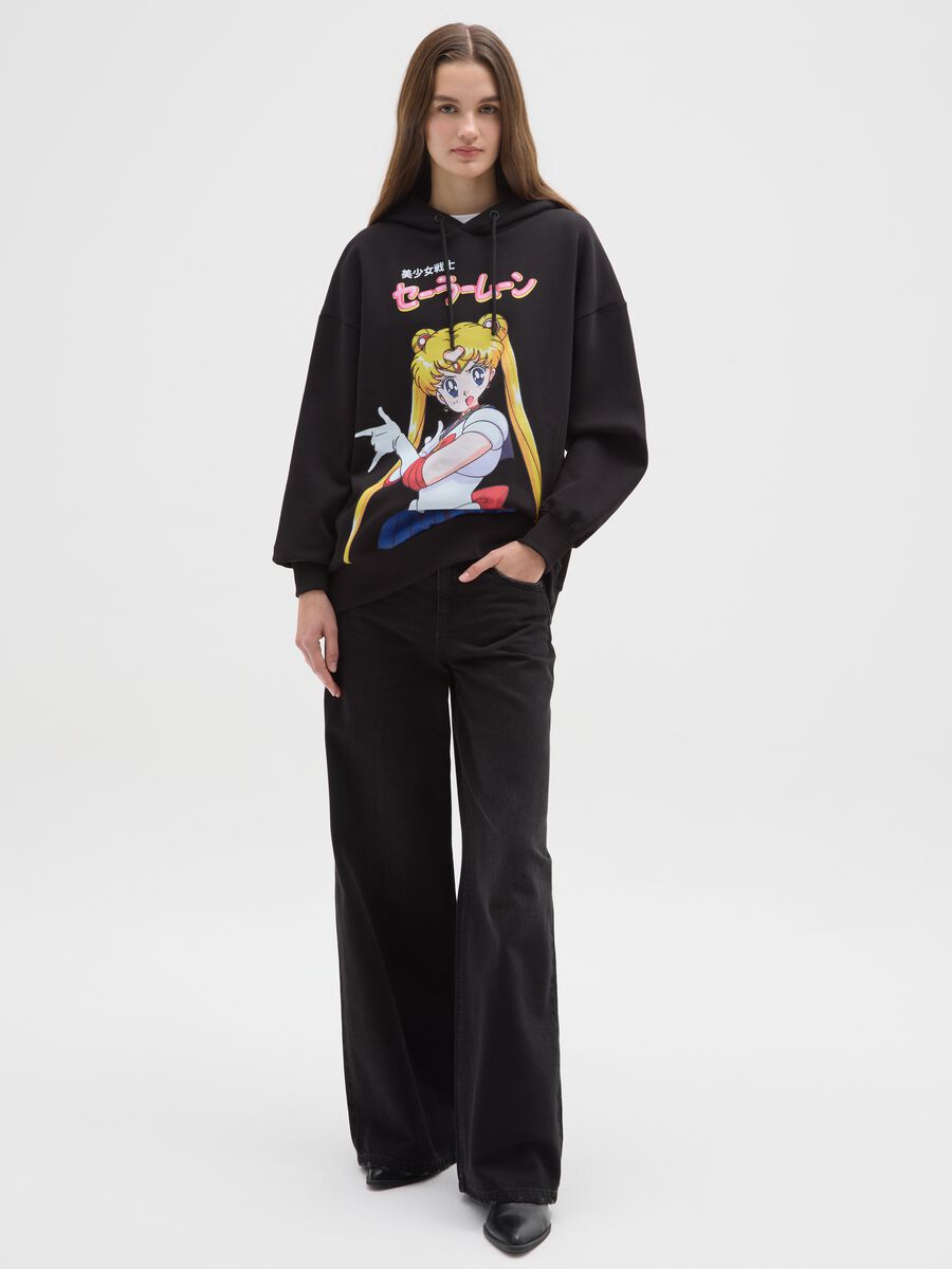 Black regular fit cotton blend sweatshirt with Sailor Moon print_1