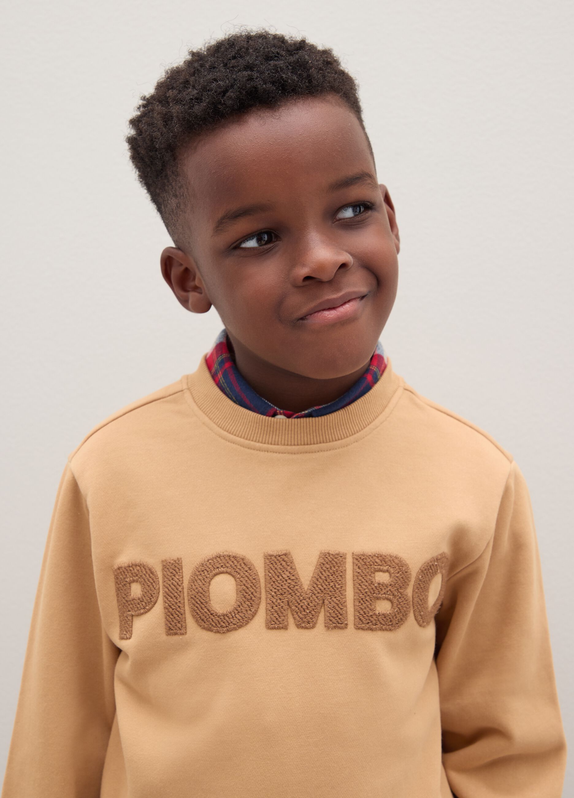 Beige Regular Fit Cotton Blend Kids Sweatshirt