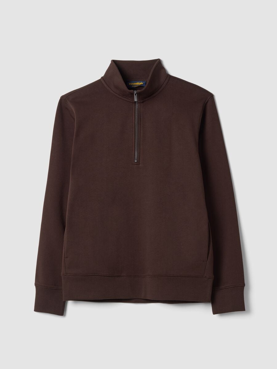 Brown half-zip cotton-blend crew neck_4