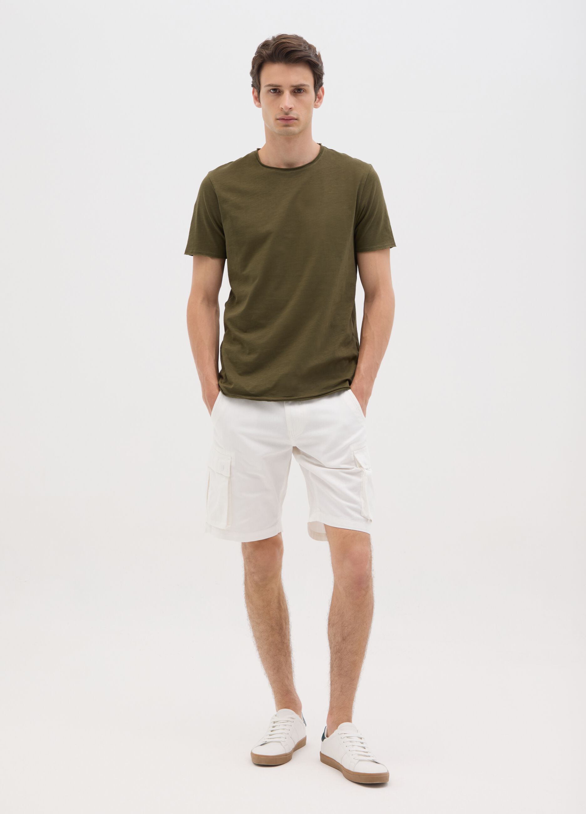 Men's green pure cotton regular fit T-shirt