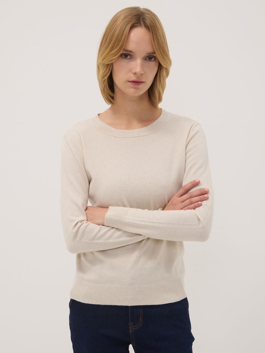 Beige viscose-blend jumper with m&eacute;lange yarns_0