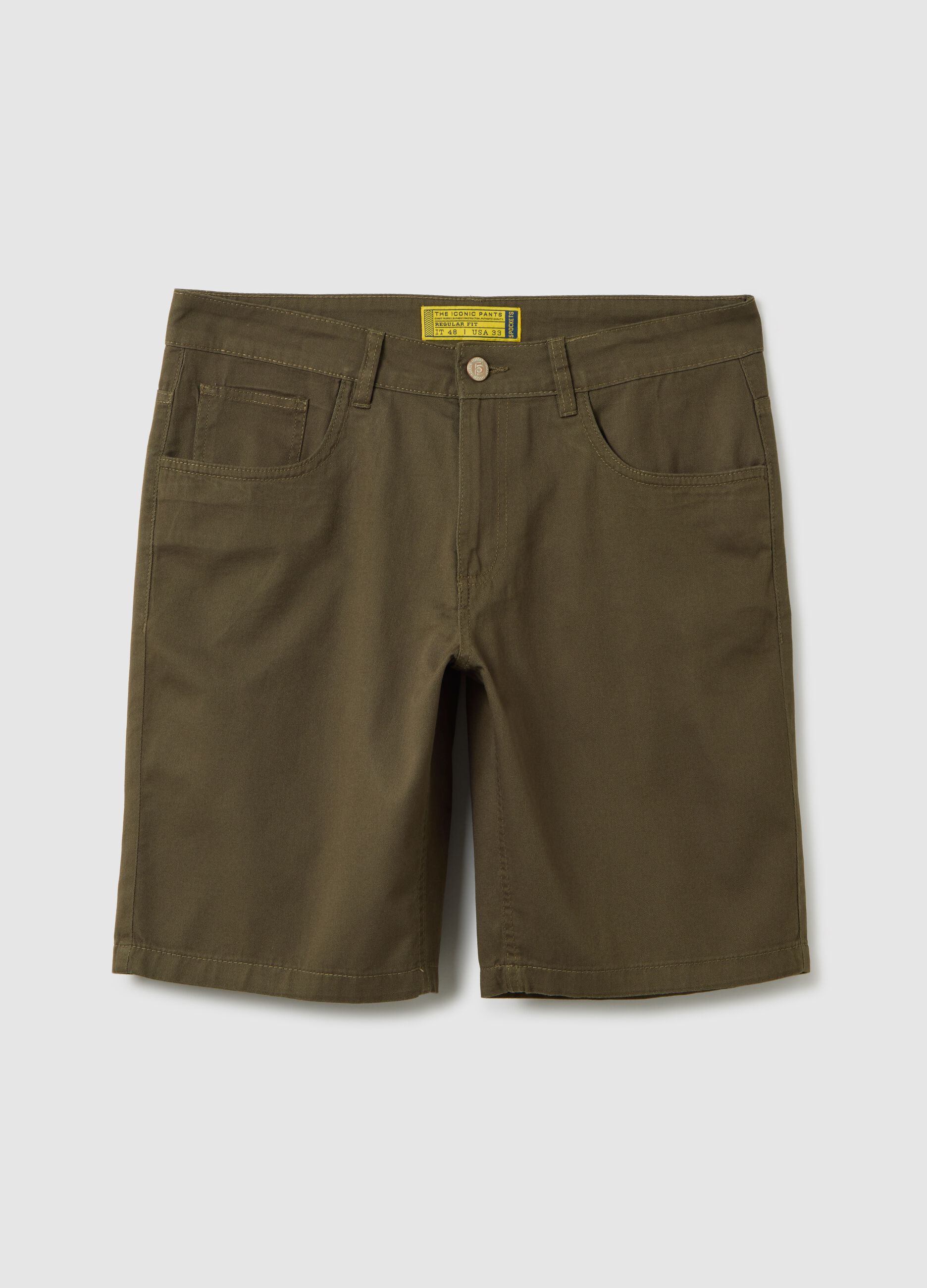 Bermuda da uomo in puro cotone verde regular fit con tasche