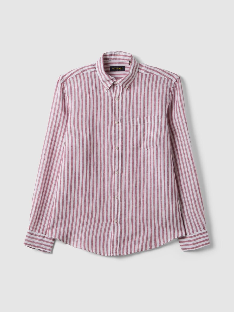 Camicia in puro lino a righe multicolor regular fit_4