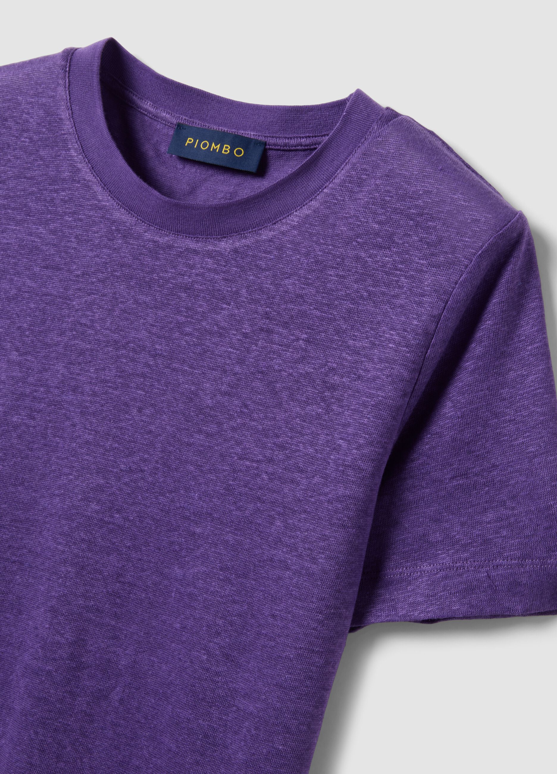 Purple pure linen regular-fit short-sleeve T-shirt