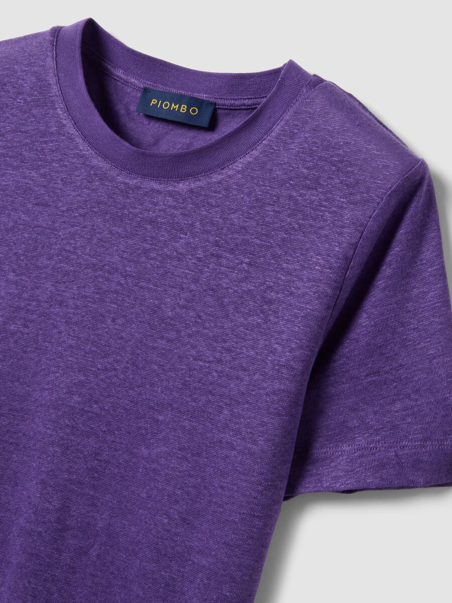 Purple pure linen regular-fit short-sleeve T-shirt_1