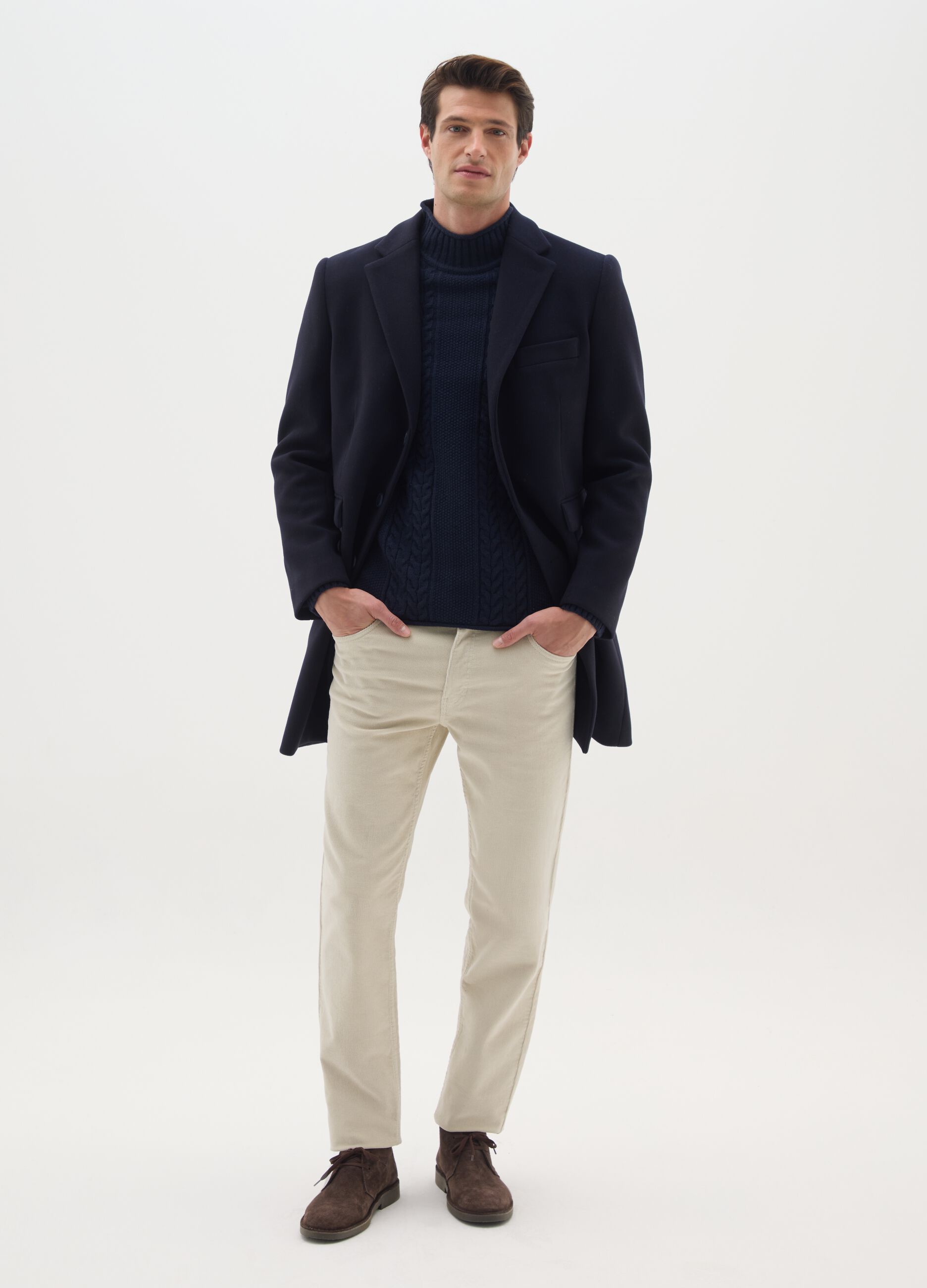 Blue Regular Fit Coat with Buttons
