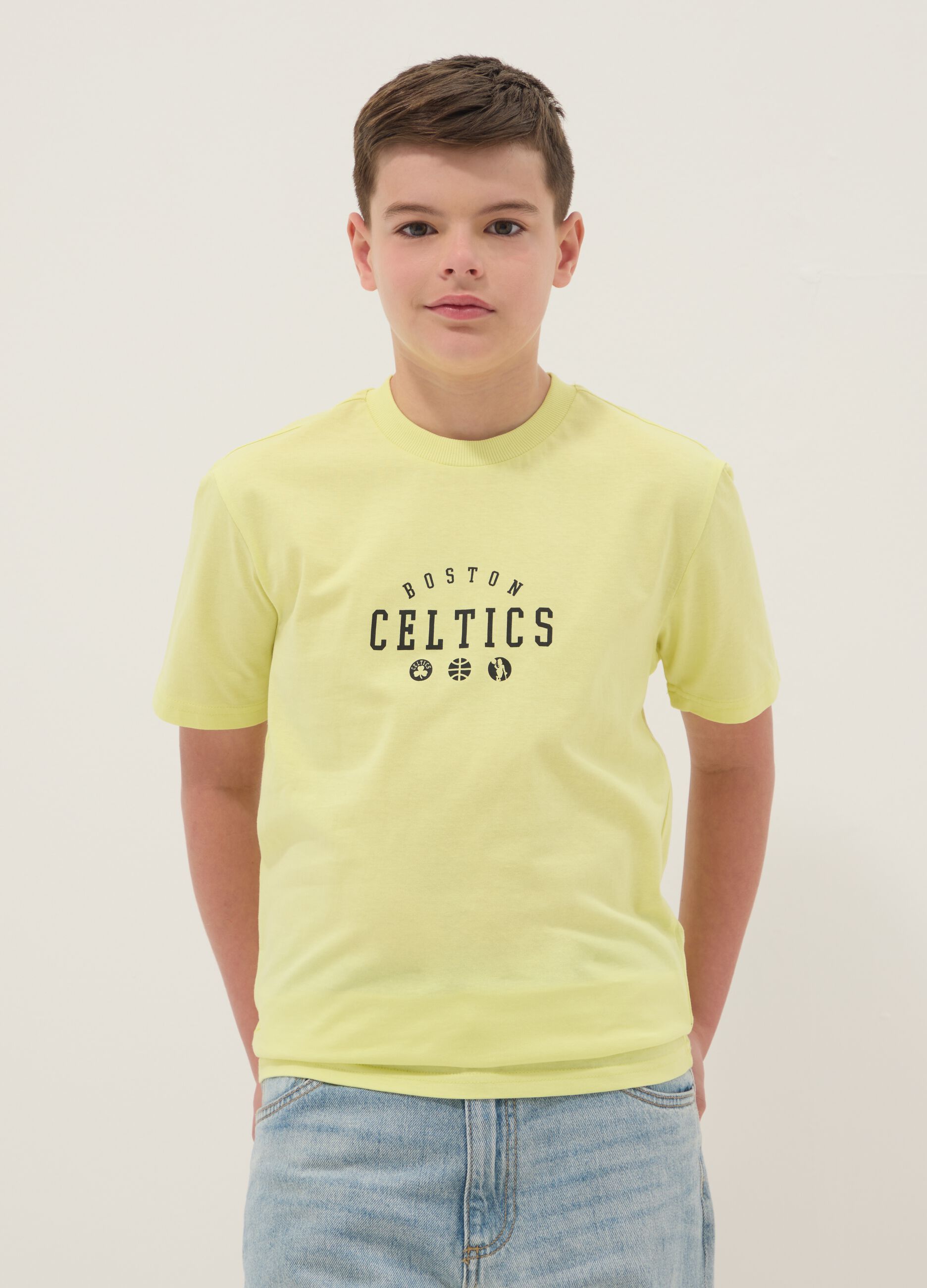 Boys' yellow pure cotton T-shirt relaxed fit Celtics