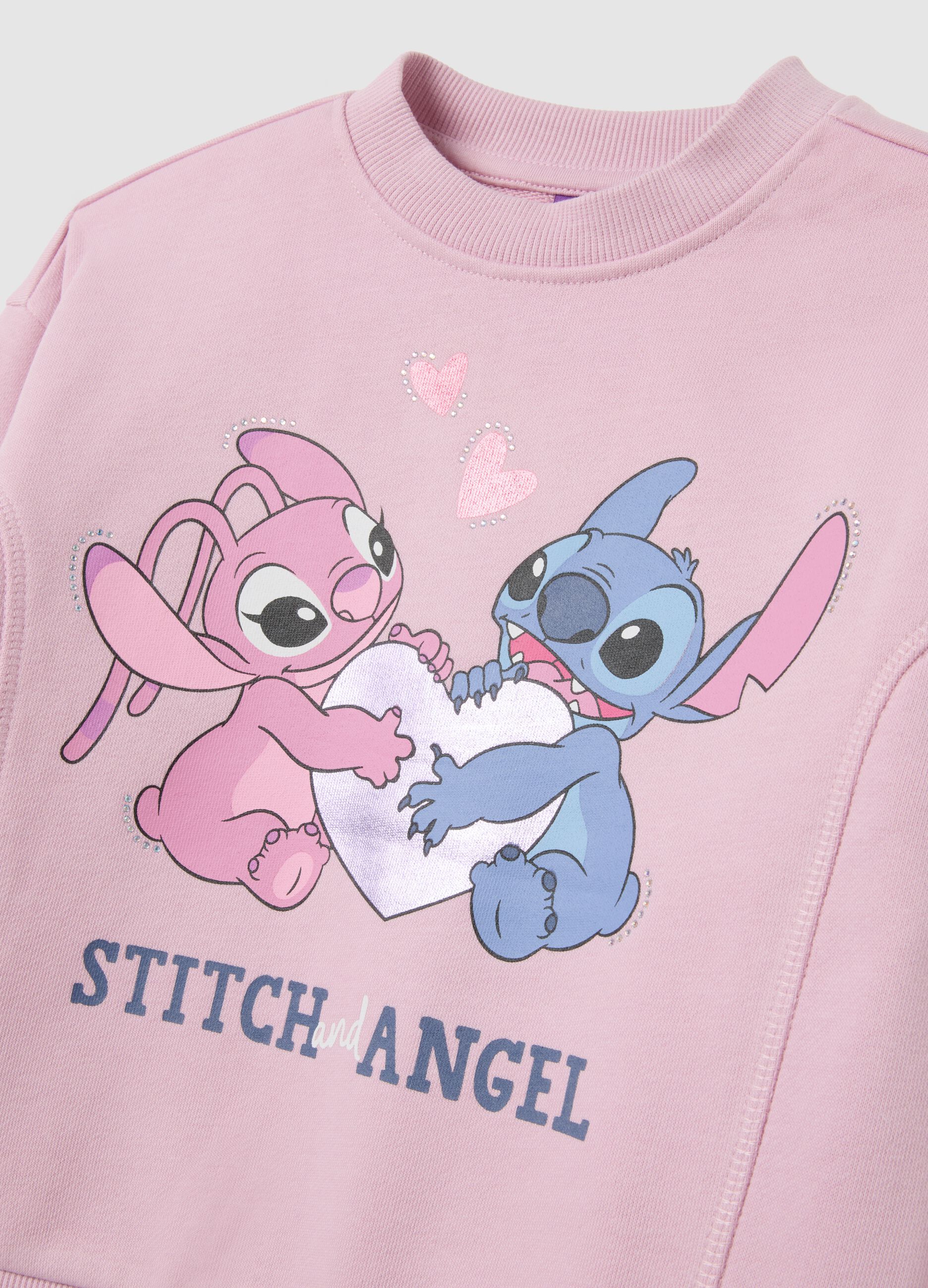 Pink cotton girl's outfit with black Stitch print leggings
