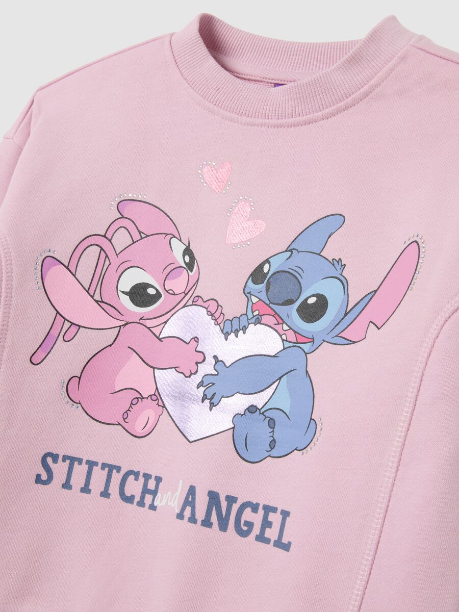 Completo da bambina in cotone rosa con leggings neri con stampa Stitch_2