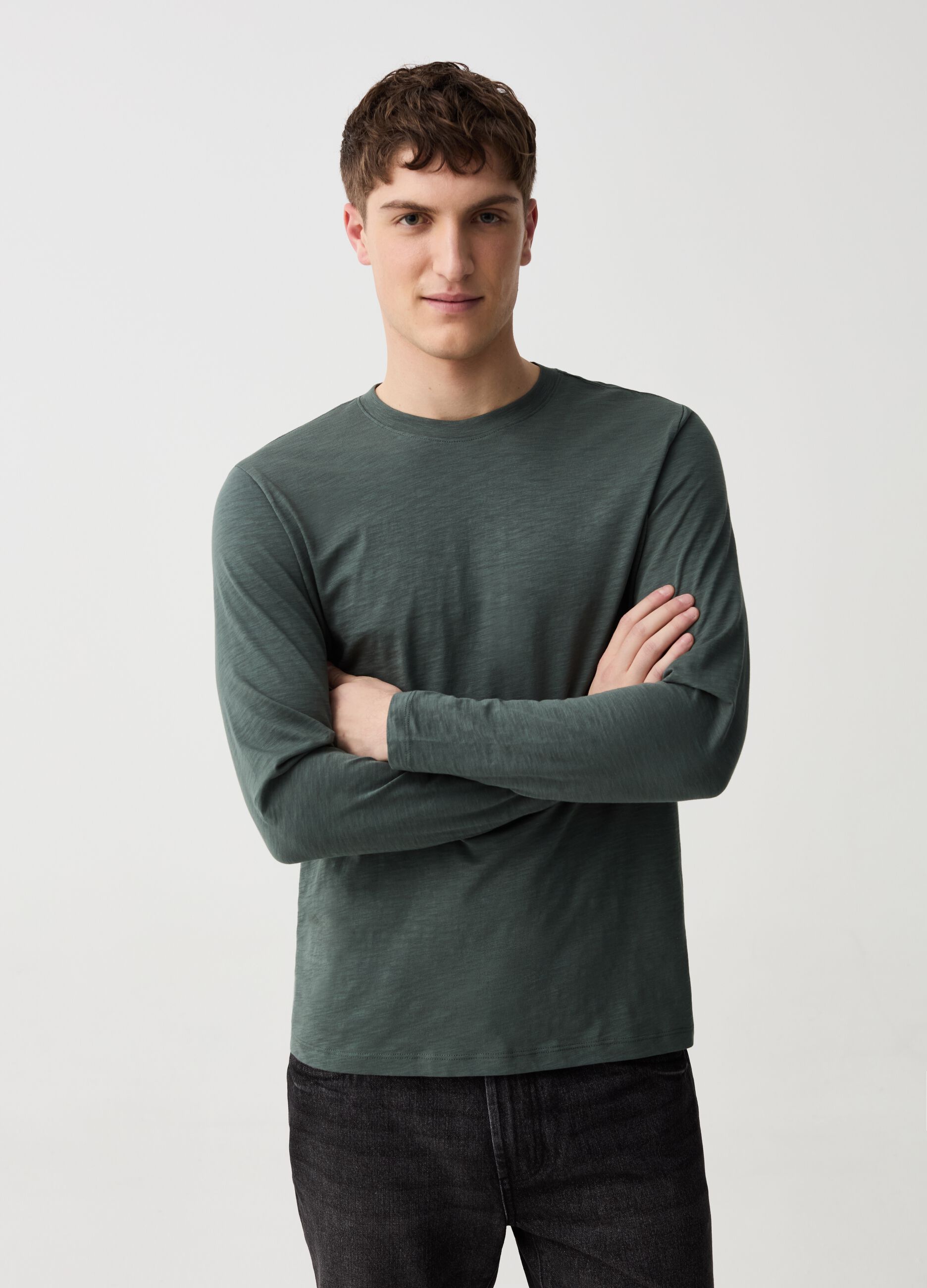 Long-sleeved T-shirt in slub jersey