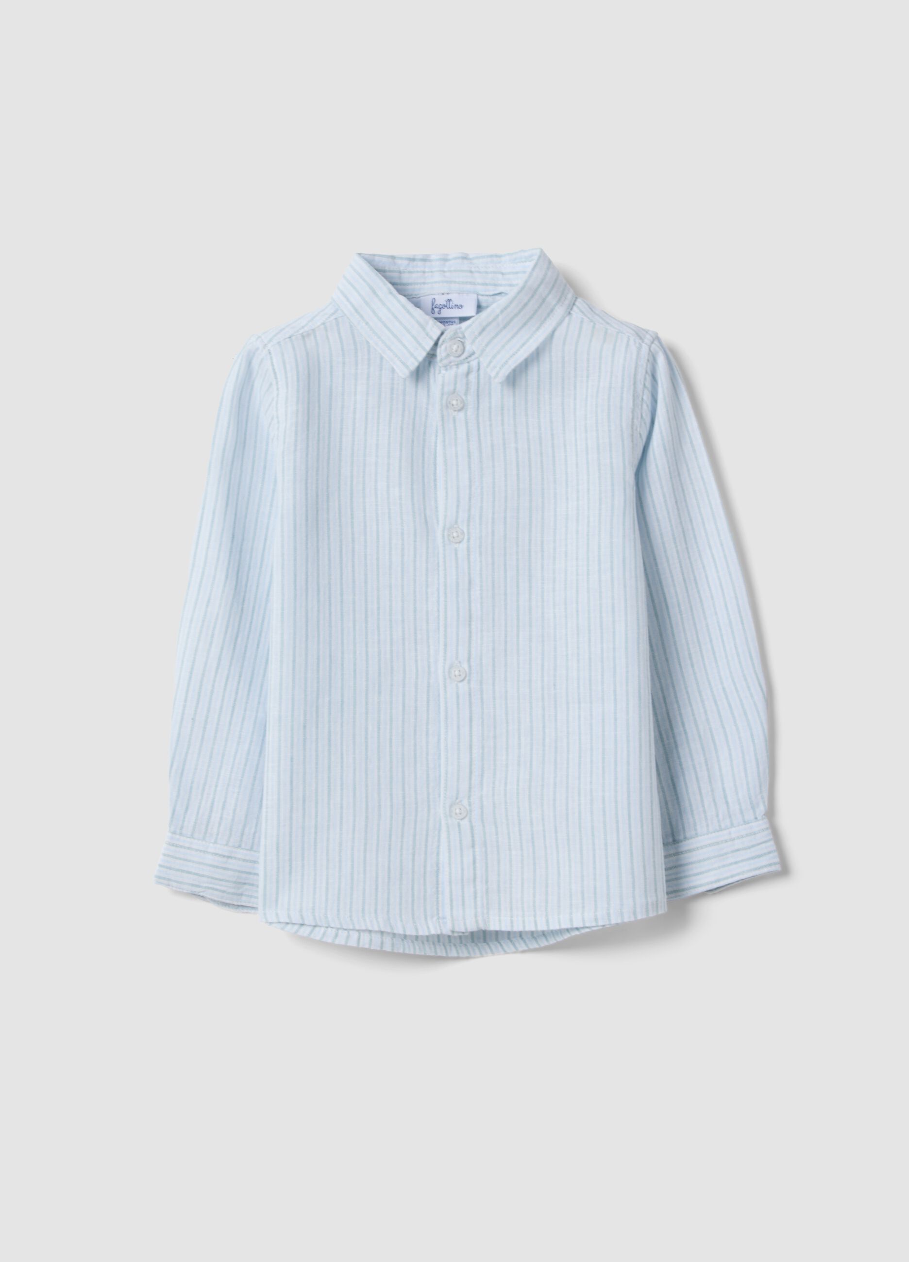 Blue Striped Linen Blend Regular Fit Toddler Shirt