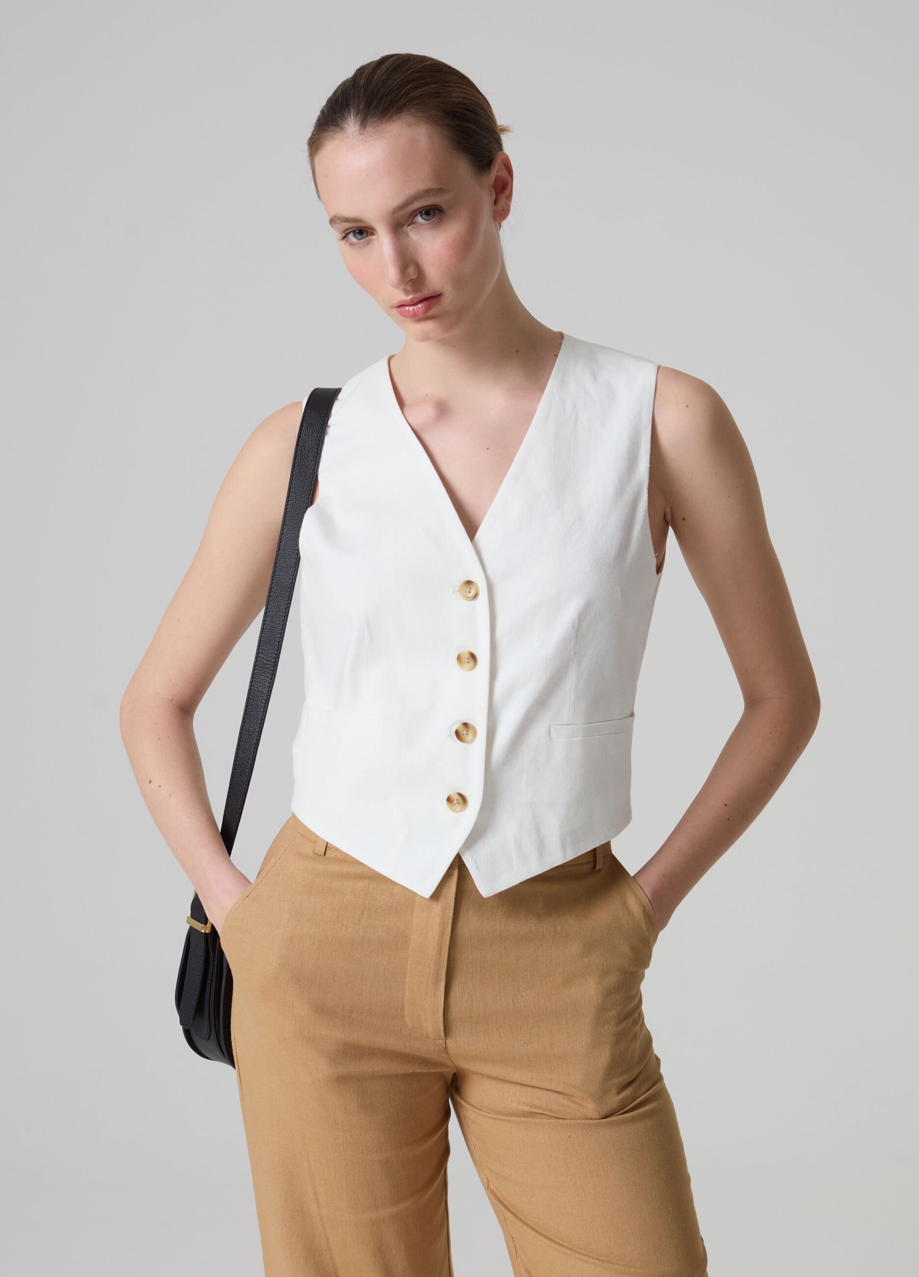 Ovs Gilet elegante in lino e viscosa PIOMBO