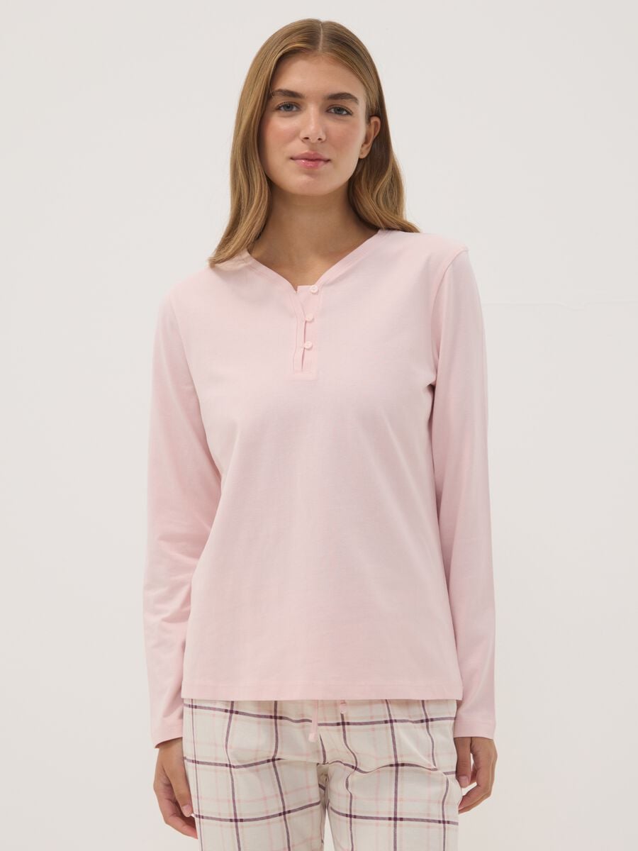 Pink pure organic cotton crew-neck pyjamas_1
