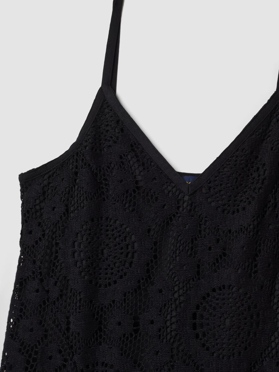 Abito nero lungo in crochet con scollo a V regular fit_5