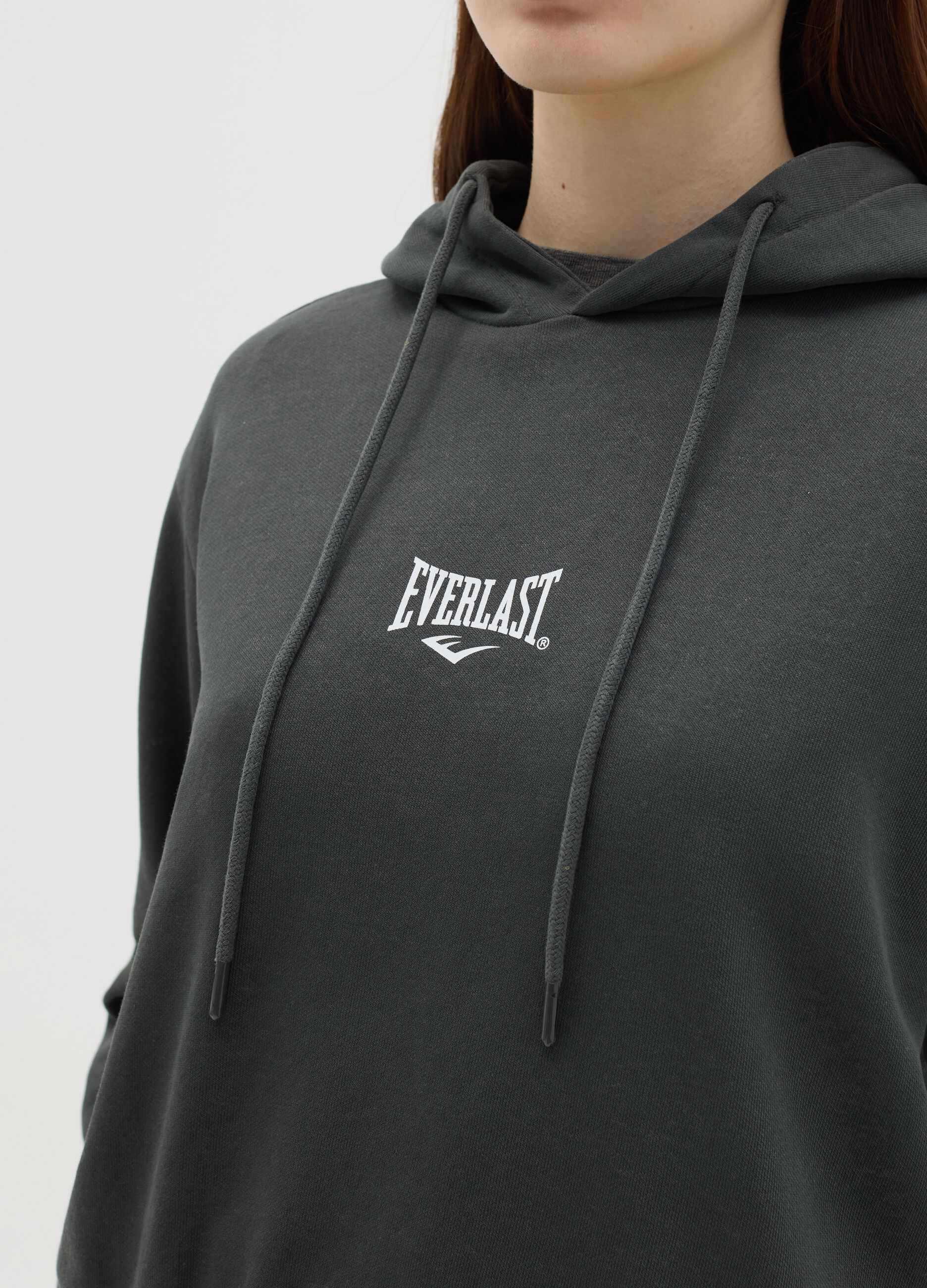 Grey swearshirt with hood and logo print