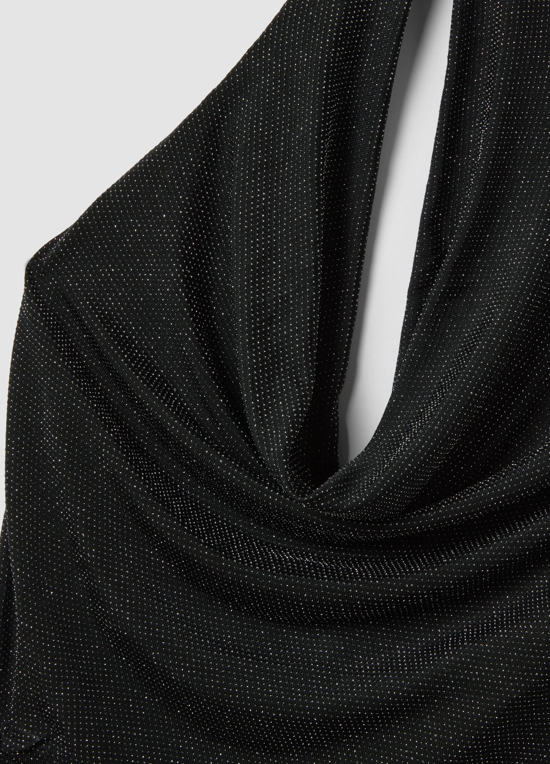 Black stretch top with draped neckline