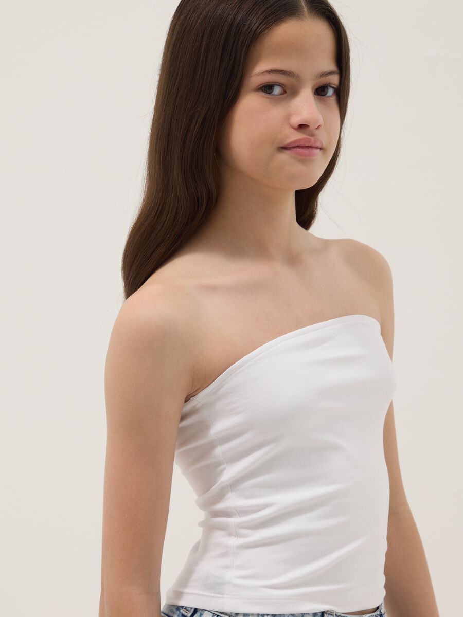 Top fitted a fascia bianco in cotone elasticizzato da ragazza_0