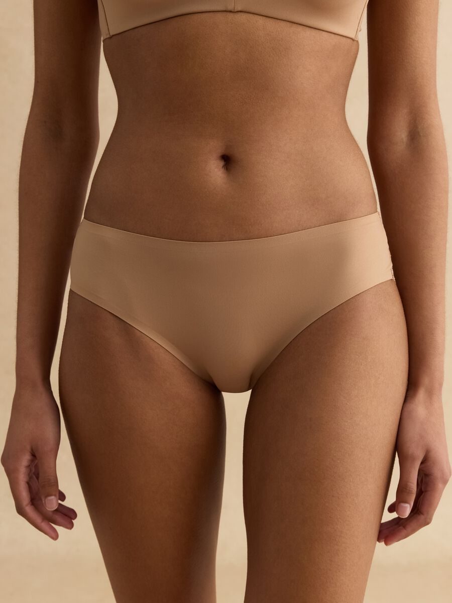 Beige regular fit briefs with lace details_1