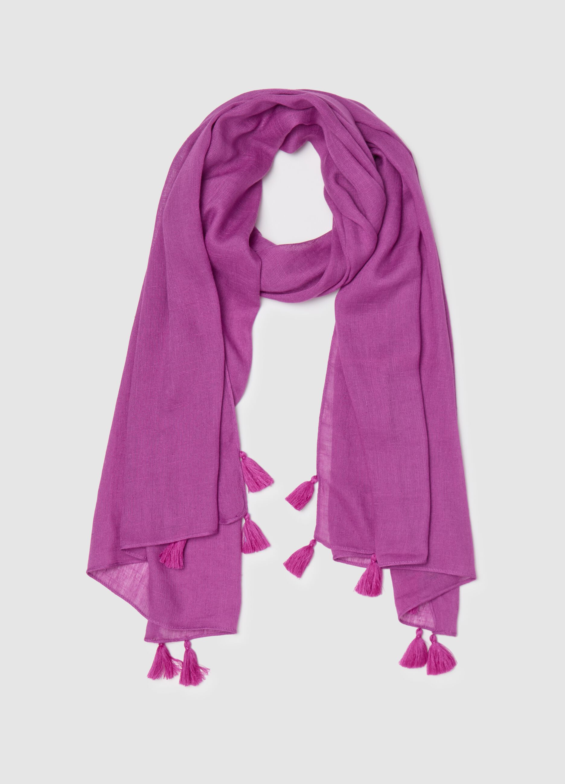 Sciarpa viola con nappine