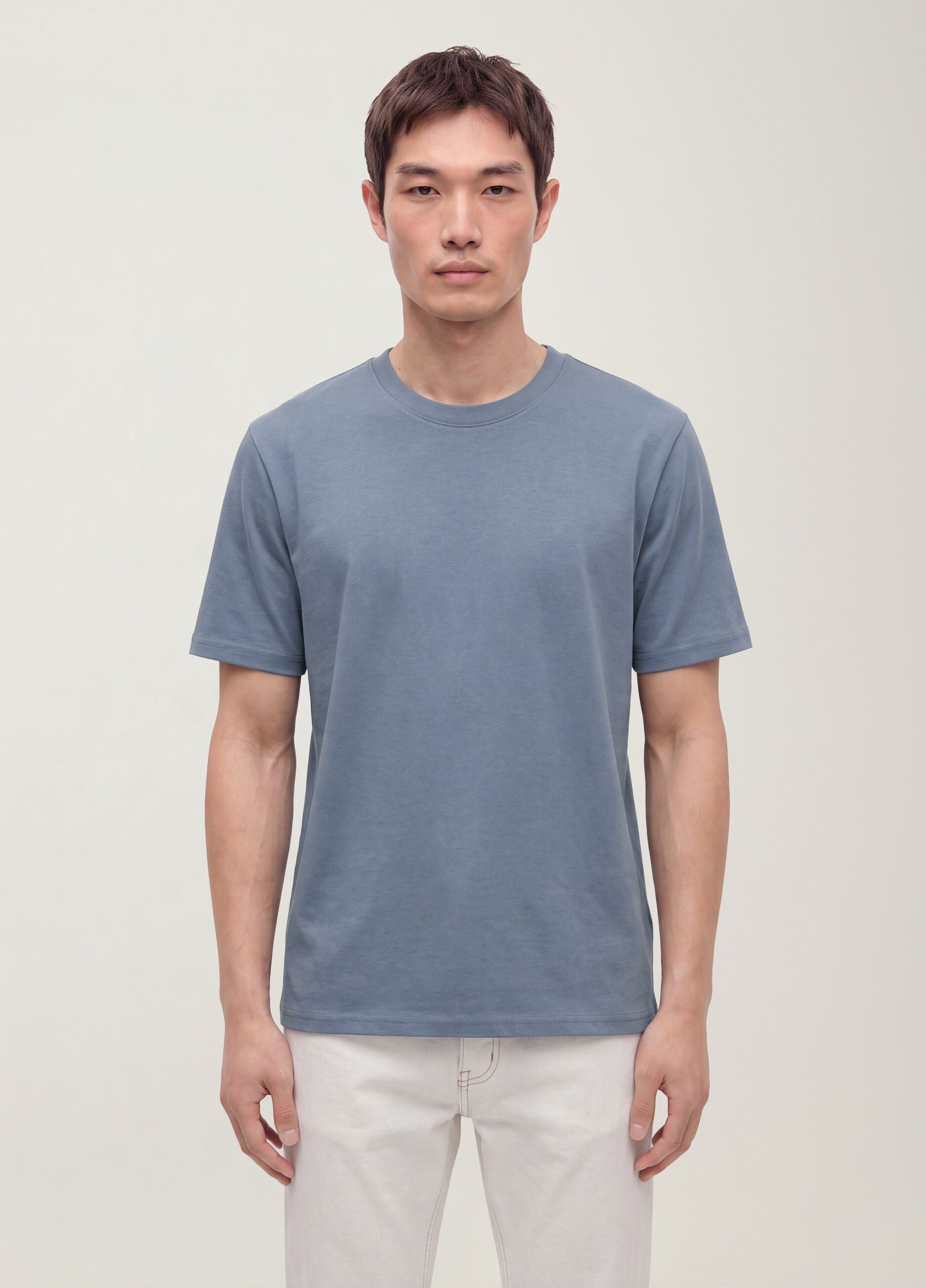 Blue pure cotton short-sleeve relaxed fit T-shirt