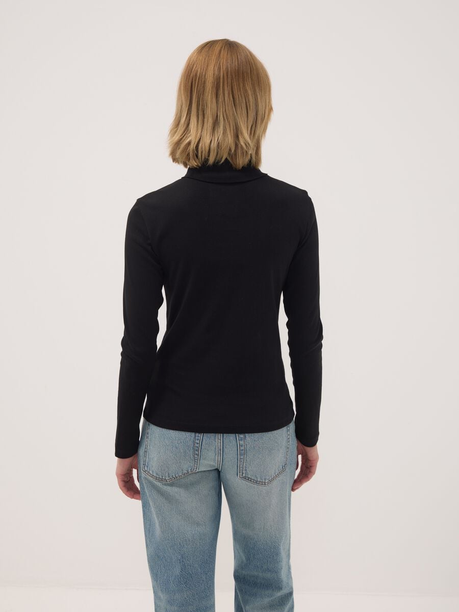 Black pure cotton long-sleeve crew-neck T-shirt_3