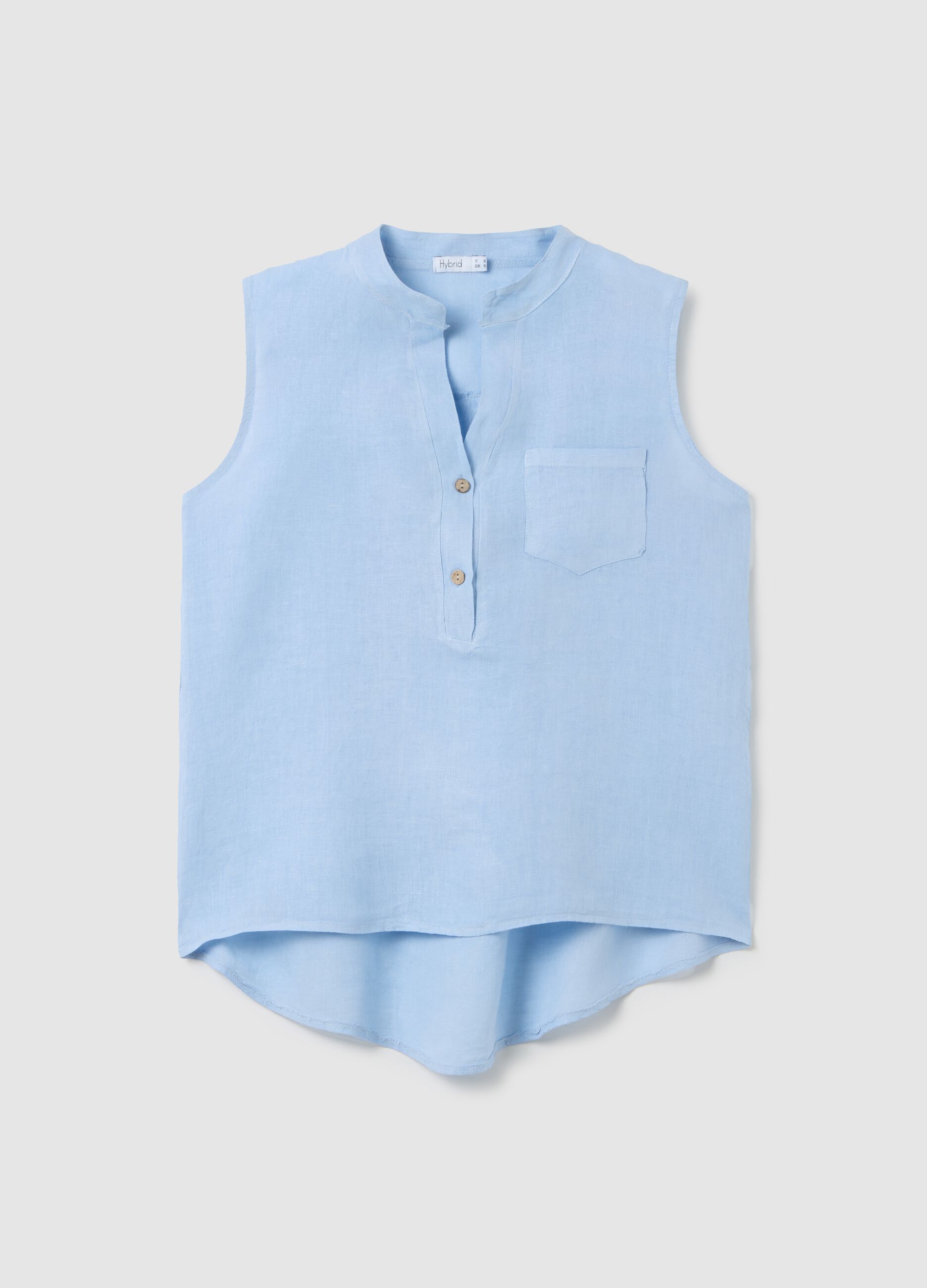 Women's Sleeveless Linen Blue Shirt Regular Fit