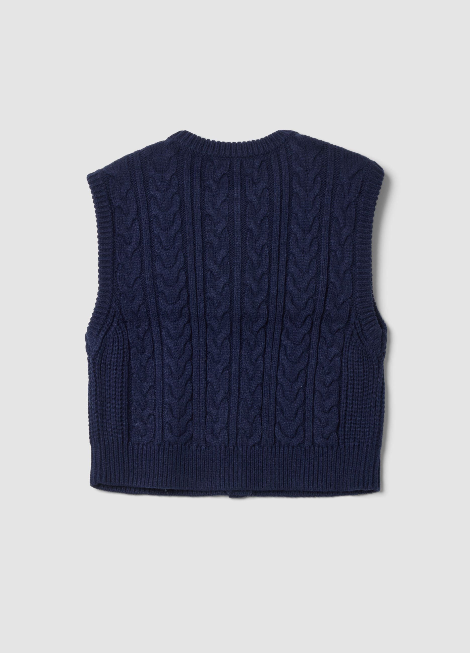 Blue crew-neck cable-knit wool-blend gilet