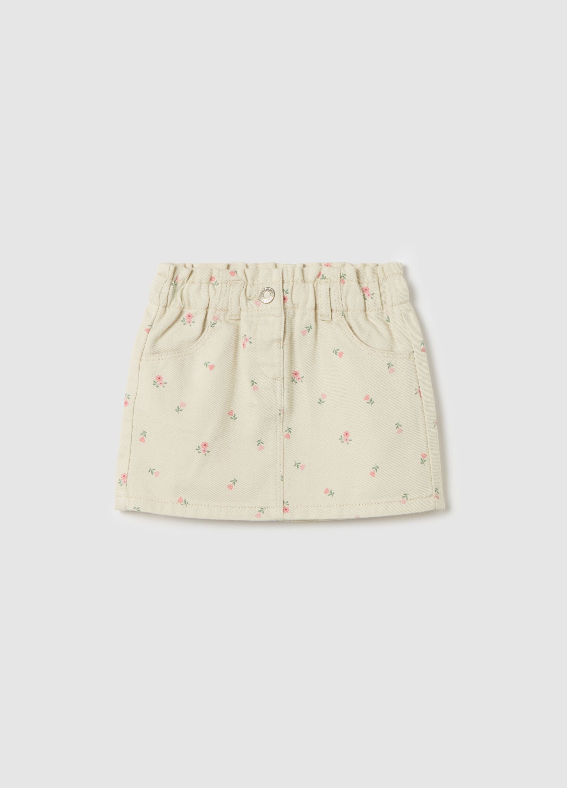 Drill miniskirt with small flowers print