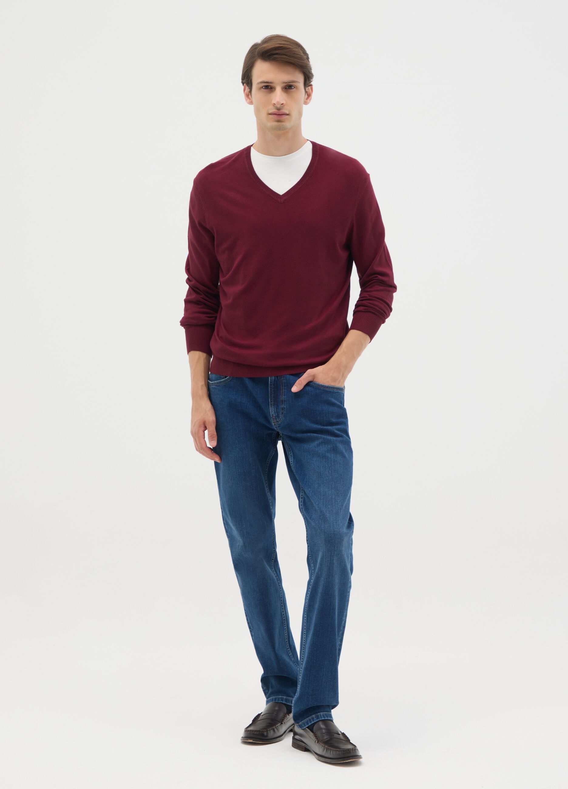 Red mixed material sweater, regular fit