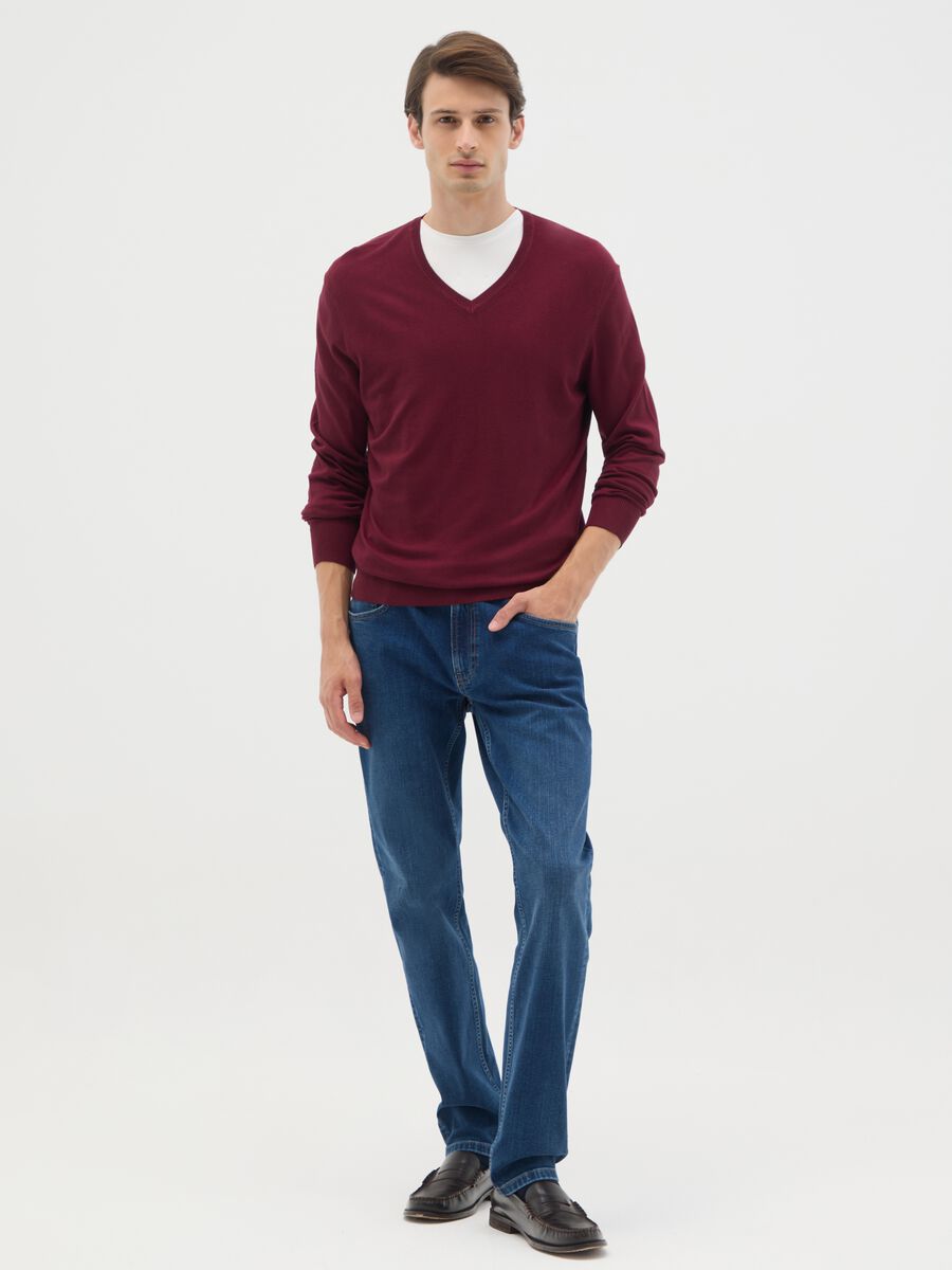 Red mixed material sweater, regular fit_1