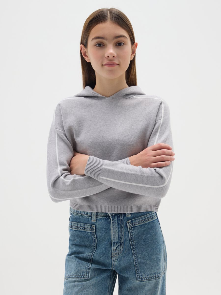 Grey Hooded Oversize Fit Sweater for Girls_0