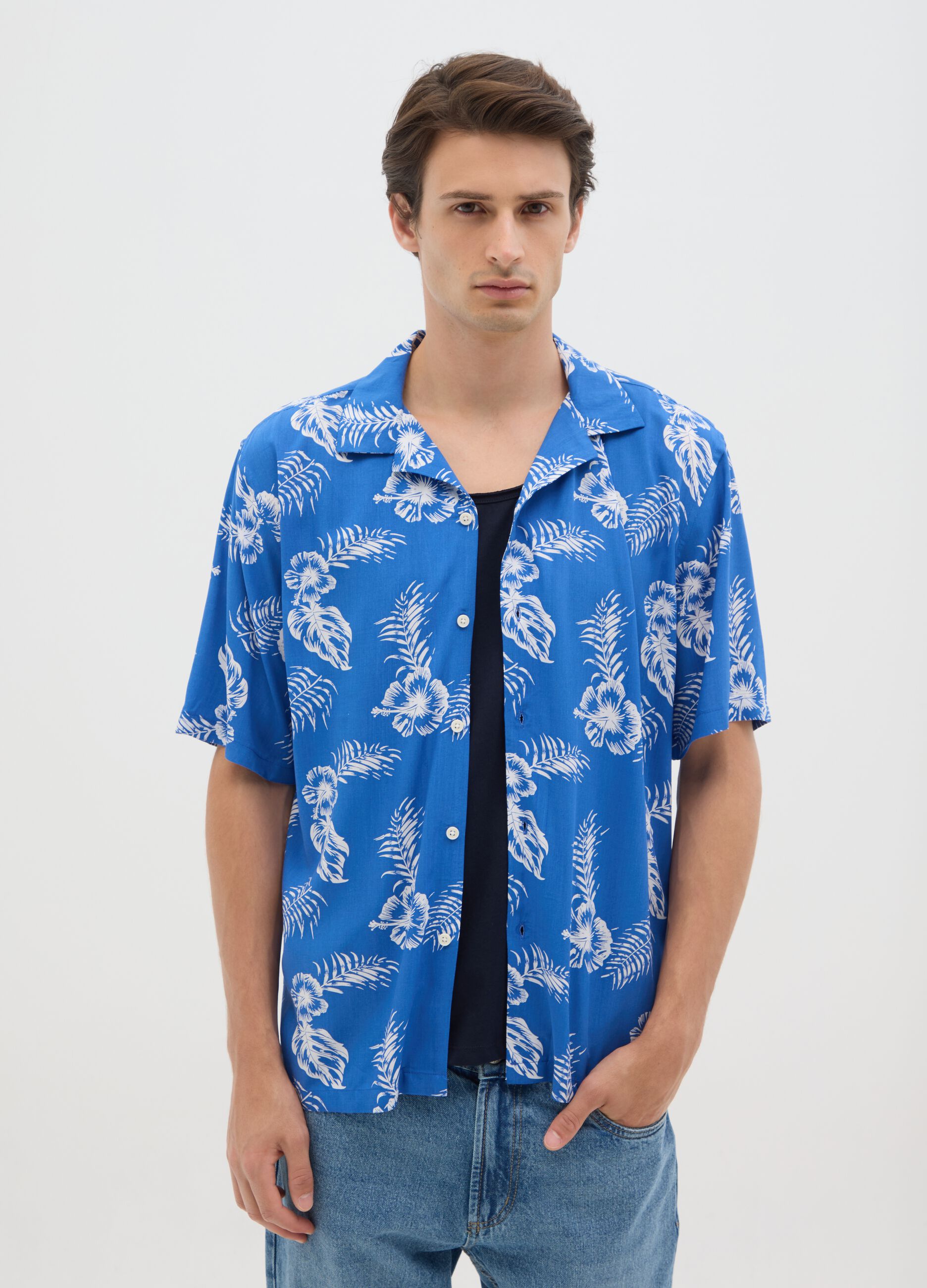 Men's multicoloured pure viscose oversized shirt