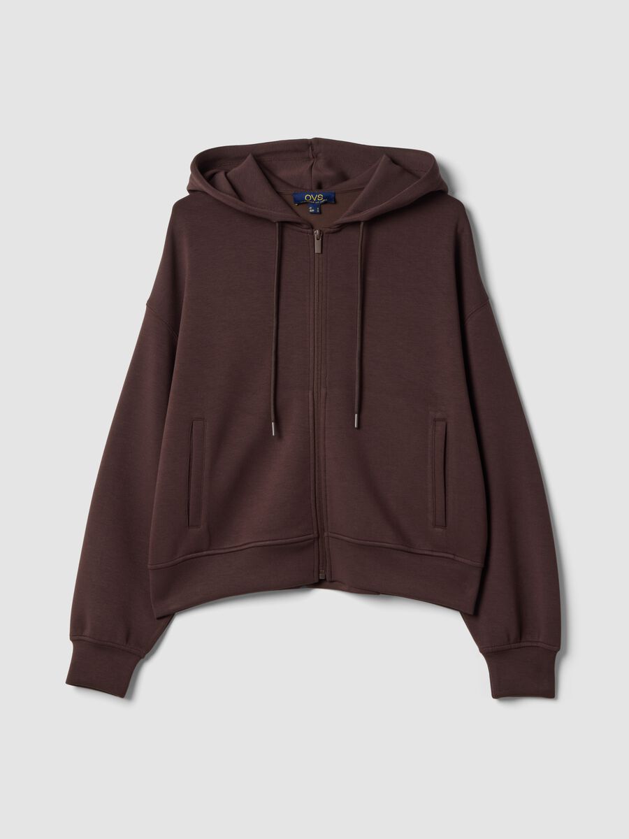 Felpa marrone in modal elasticizzato con cappuccio regular fit_0